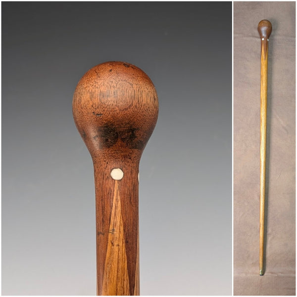 アンティーク ブラウン&タン 寄木ロンデルハンドル ステッキ 杖 88cm